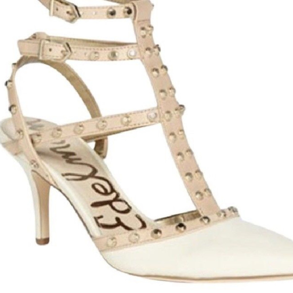 Sam Edelman Shoes - Sam Eldeman White Buff Ollie T Strap Pumps Sz- 8.5